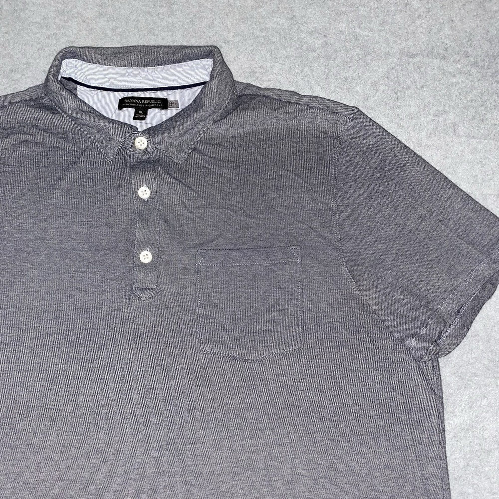 Banana Republic Mens XL Gray Navy Performance Pique Short‎ Sleeve Polo Shirt - Picture 3 of 12